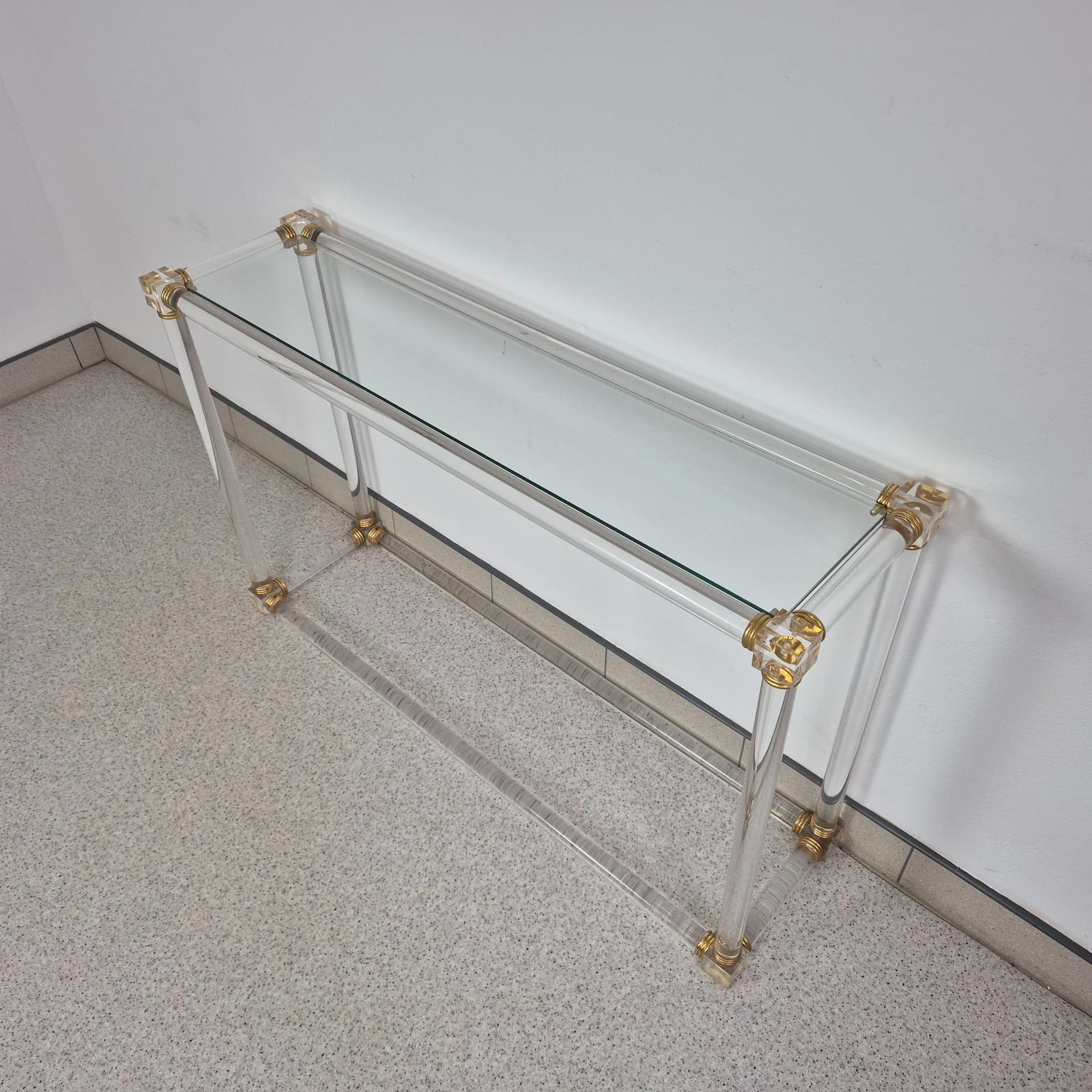 Transparentna akrylowa konsola ze szklanym blatem, Francja, lata 80. - 68738