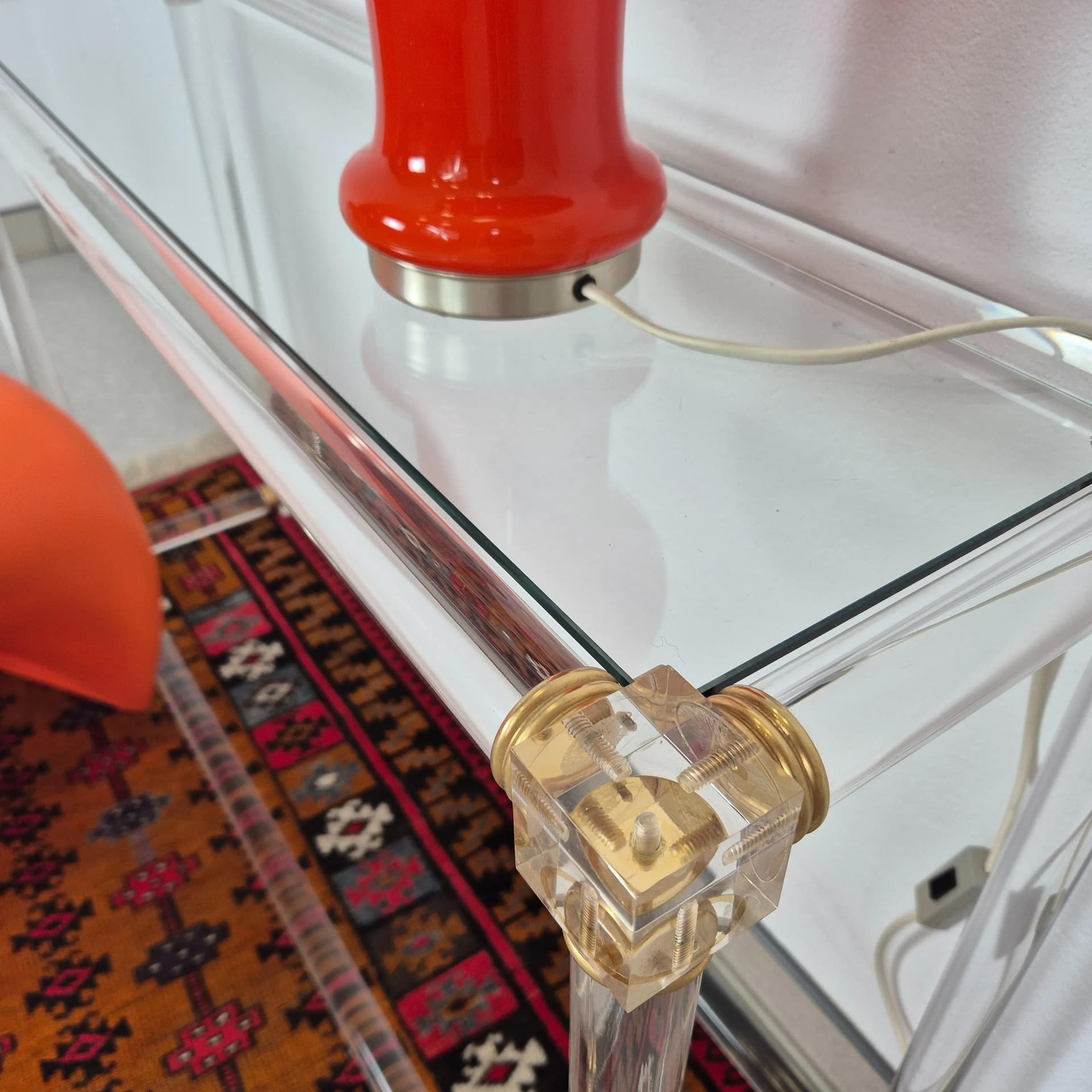 Transparentna akrylowa konsola ze szklanym blatem, Francja, lata 80. - 68744