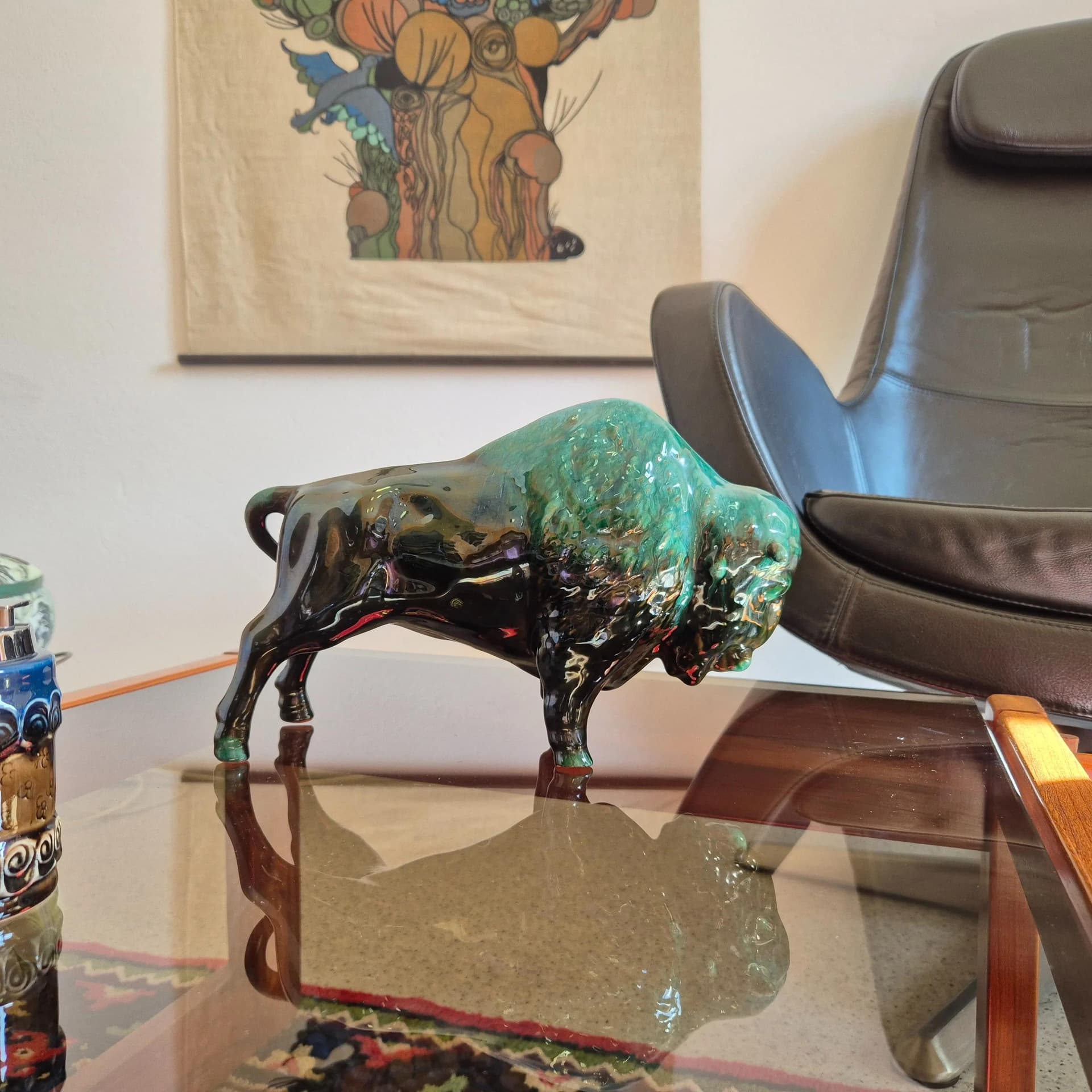 Bison figurine, green ceramics, Blue Mountain Pottery, England, 1960s - 68688