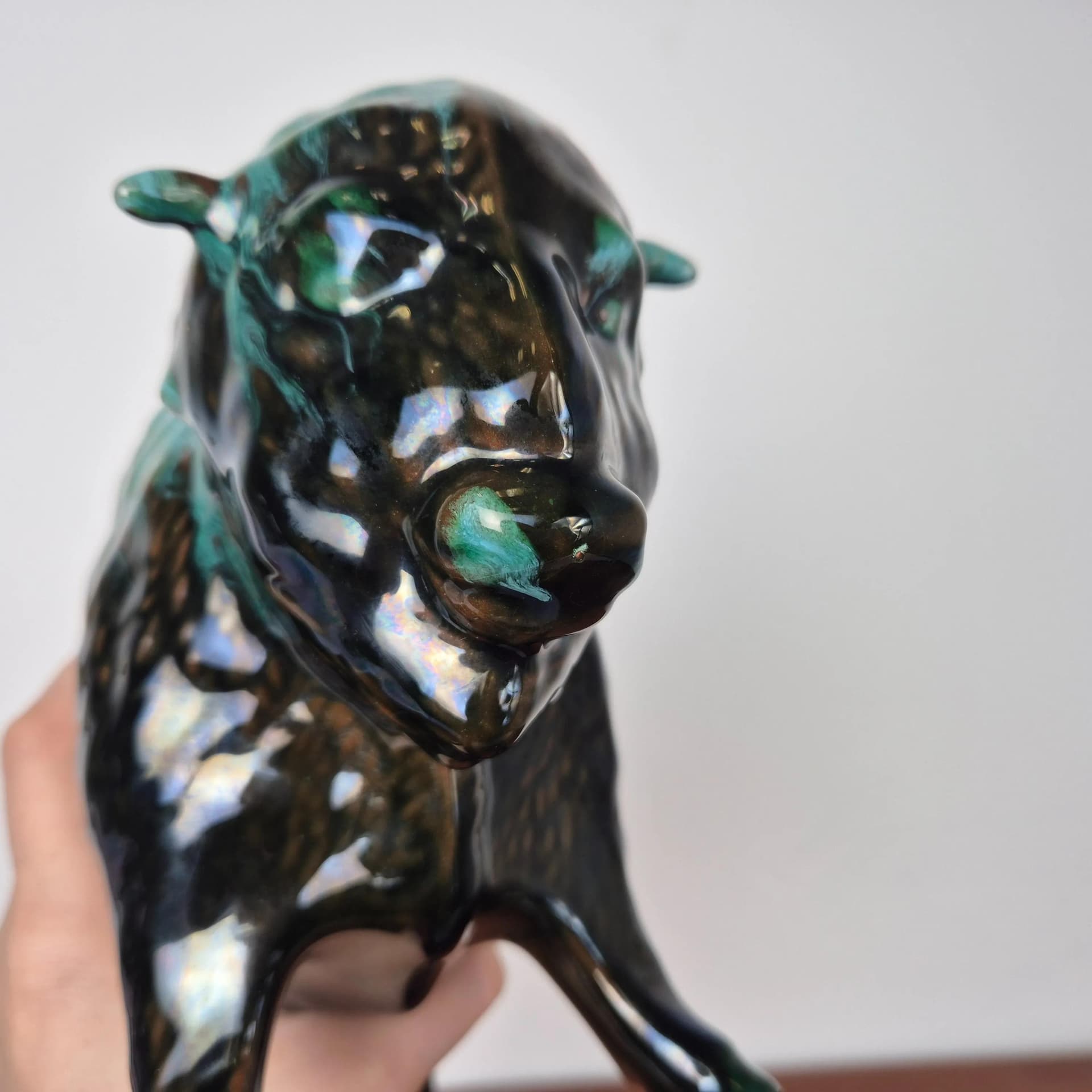 Bison figurine, green ceramics, Blue Mountain Pottery, England, 1960s - 68689