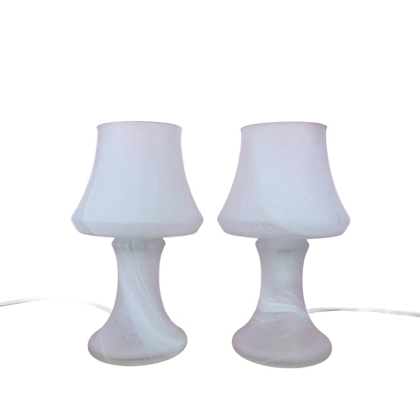 Lampy stołowe grzybki, biały, szkło, Szwecja, lata 70.