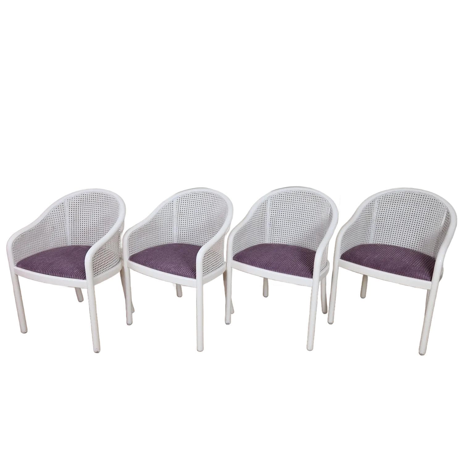 Fotel postmodernistyczny, drewno białe, tapicerka fioletowa, Włochy, lata 80. - 68651