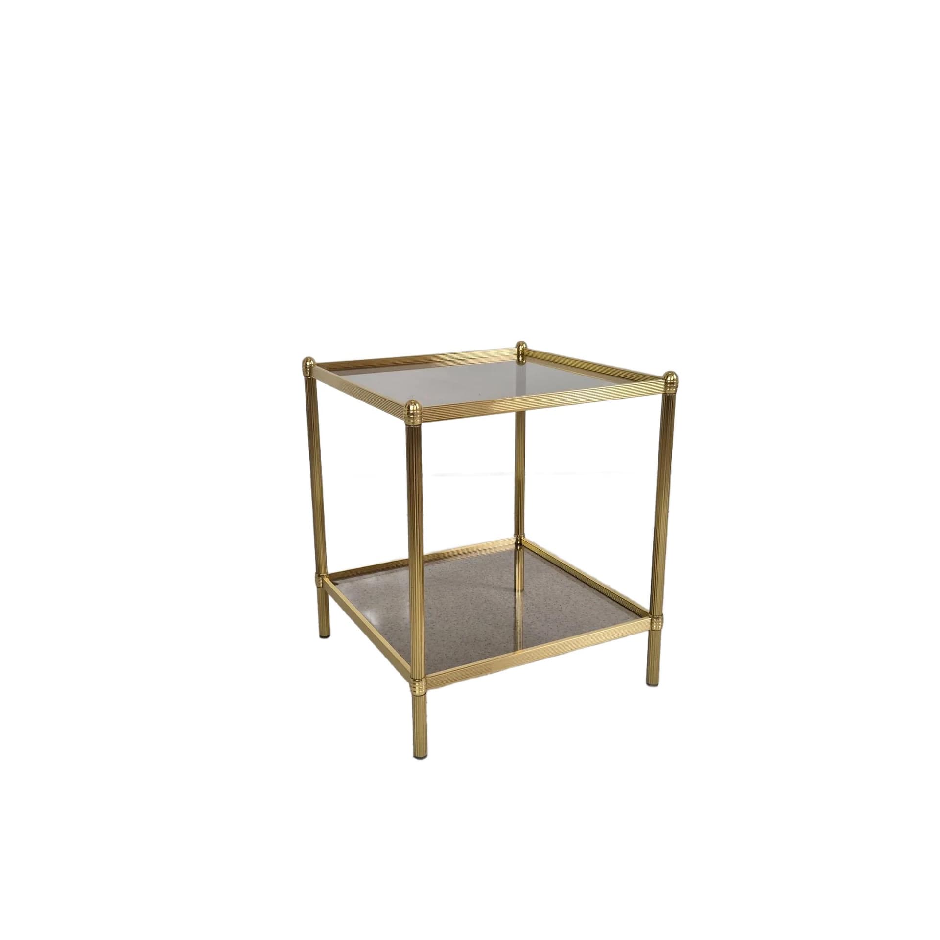 Stolik Hollywood Regency, szkło transparentne, metal złoty, lata 70.