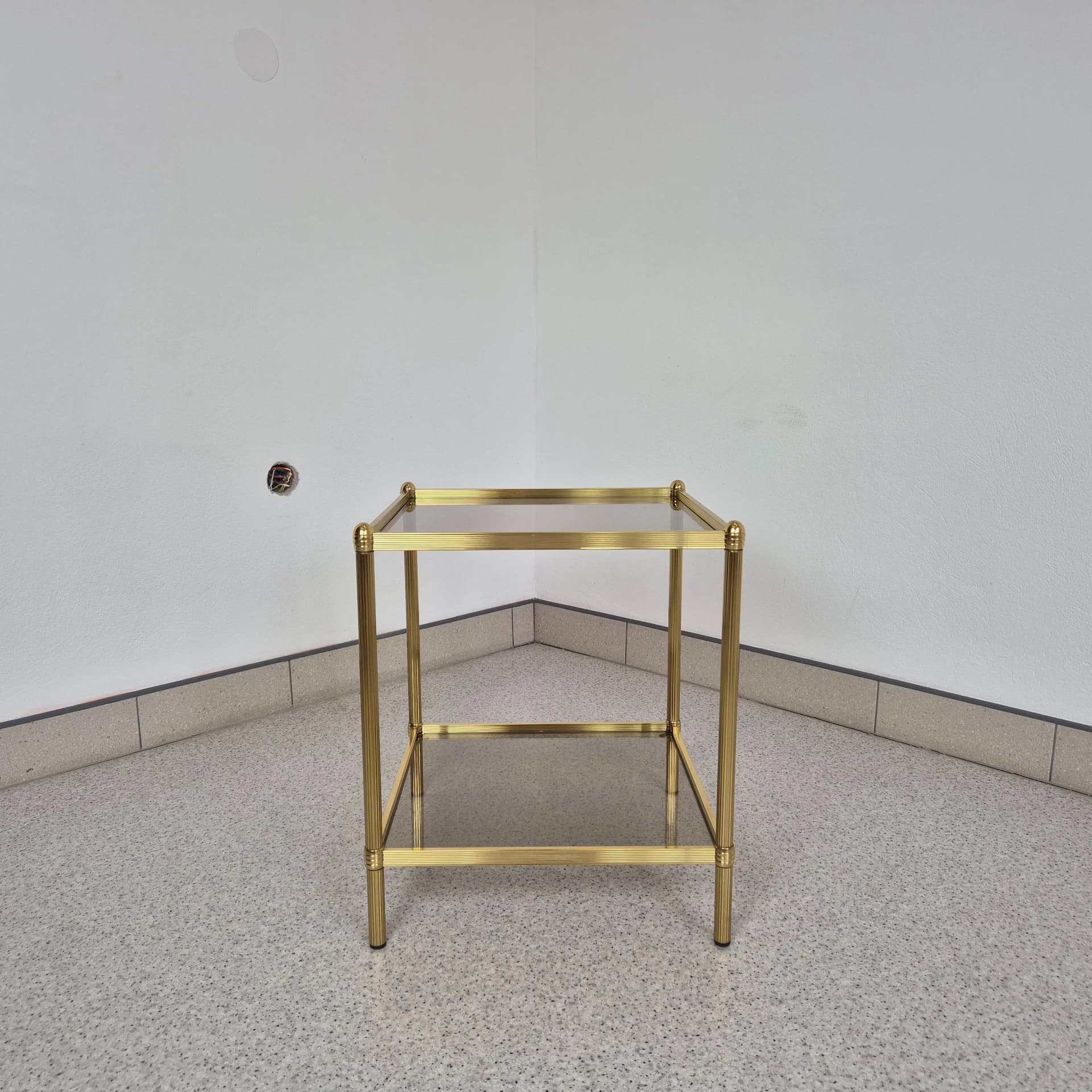 Stolik Hollywood Regency, szkło transparentne, metal złoty, lata 70. - 68780