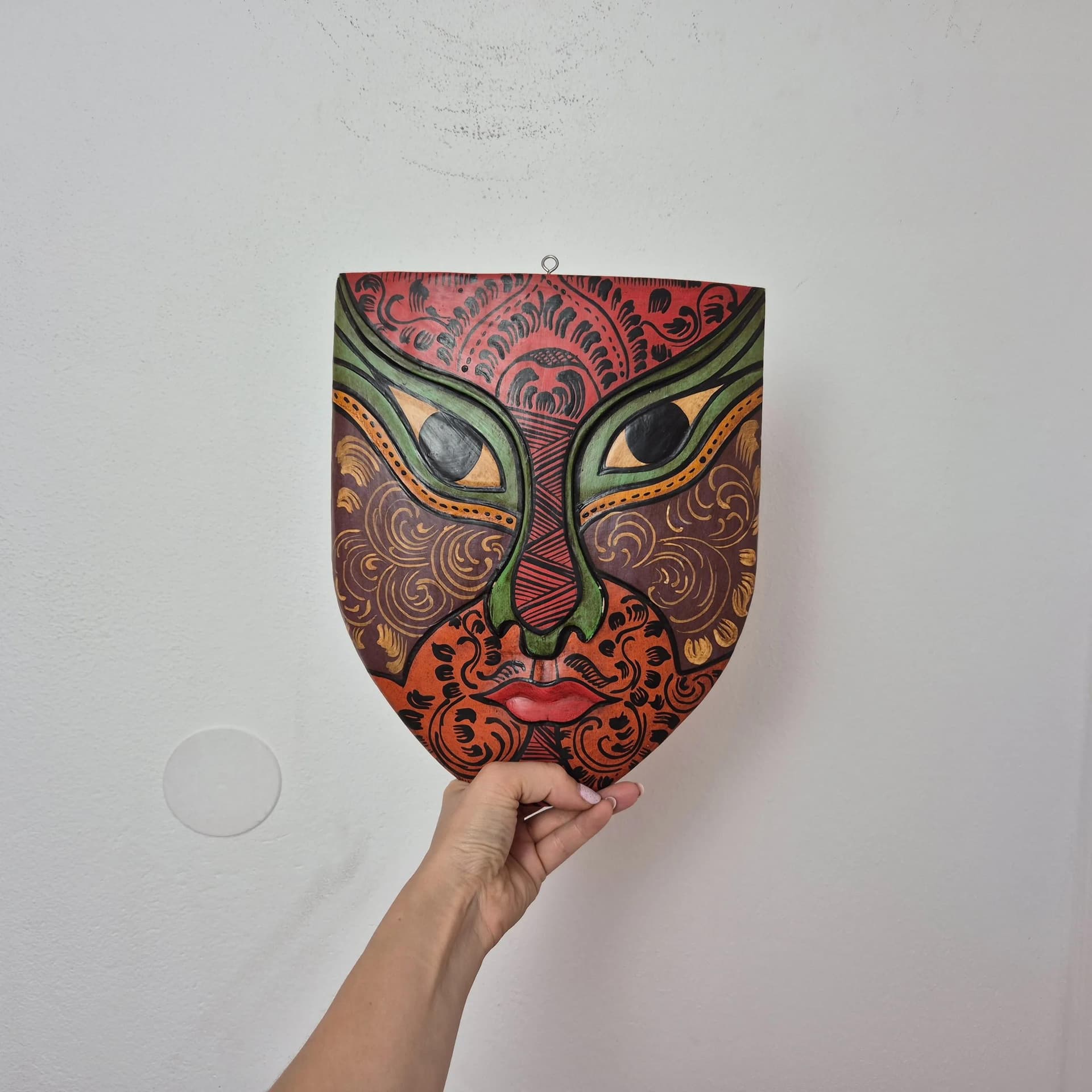 Maska plemienna, folk/tribal, multicolor, drewno, lata 80. - 69481