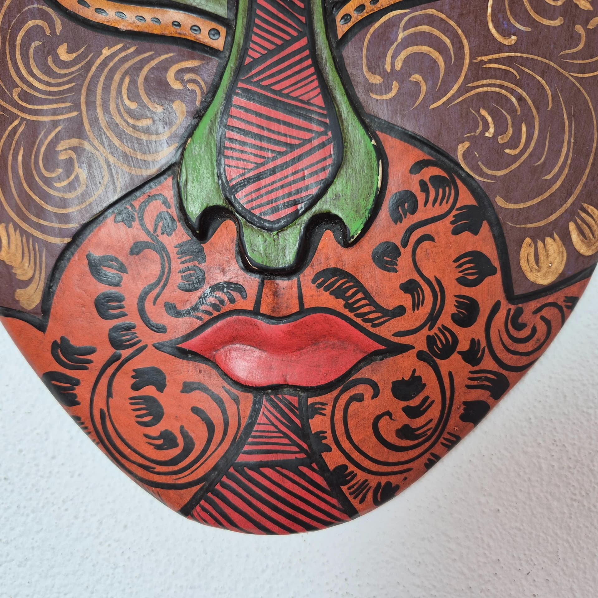 Maska plemienna, folk/tribal, multicolor, drewno, lata 80. - 69475