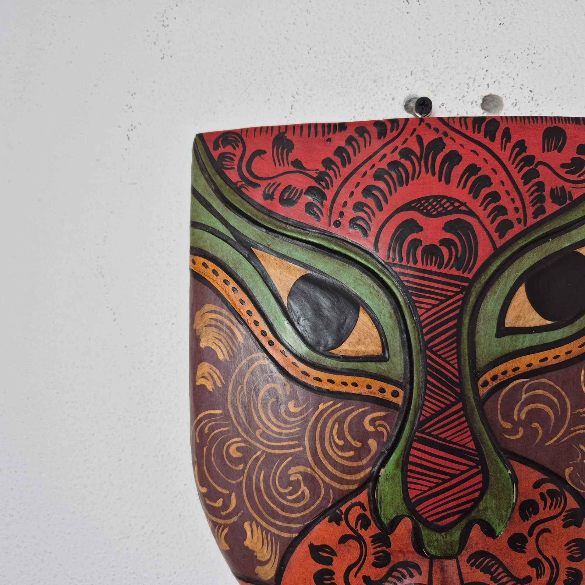 Maska plemienna, folk/tribal, multicolor, drewno, lata 80. - 69480