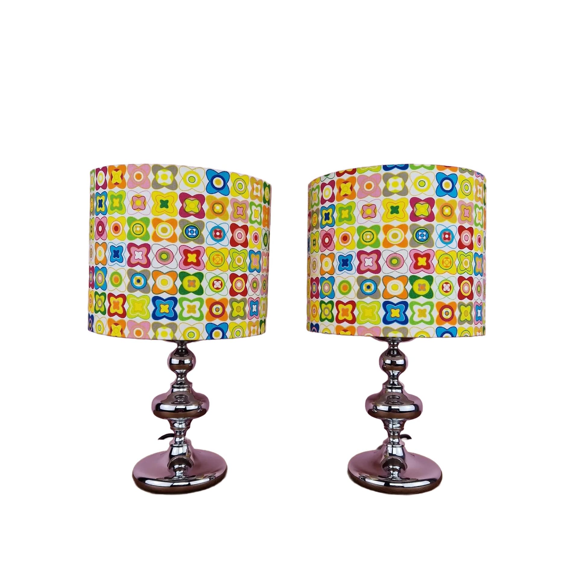 Para lamp stołowych, chrom, multicolor, Kaiser Essen, Niemcy, lata 60.