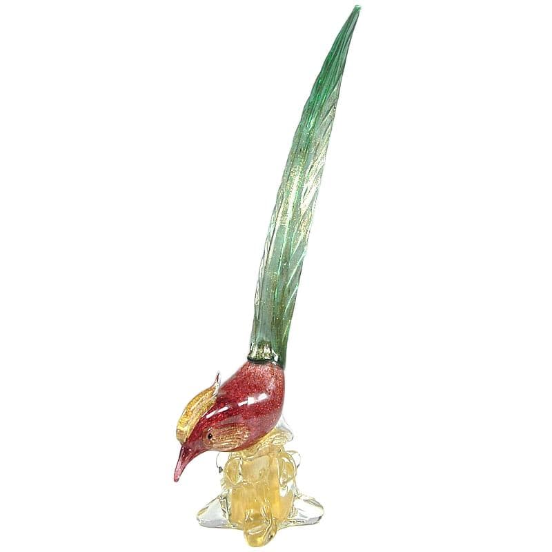 Czerwony szklany ptak z drobinkami złota, Murano, Włochy, lata 60. - 5810