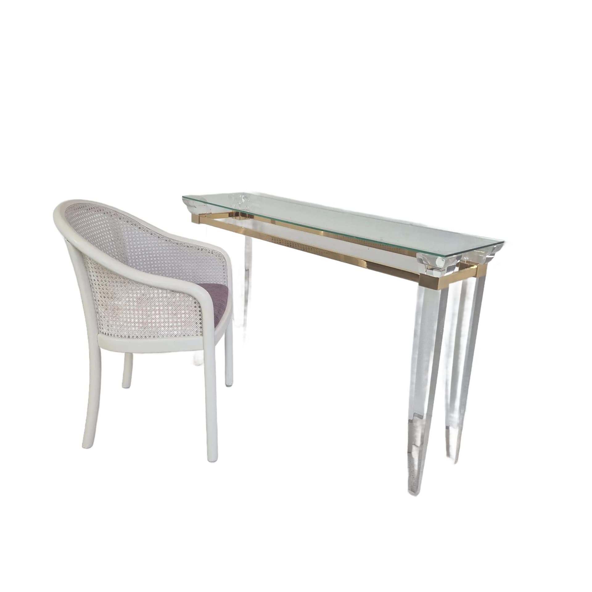 Konsola Hollywood Regency, plexi transparent, mosiądz, szkło, Włochy, lata 80. - 69367