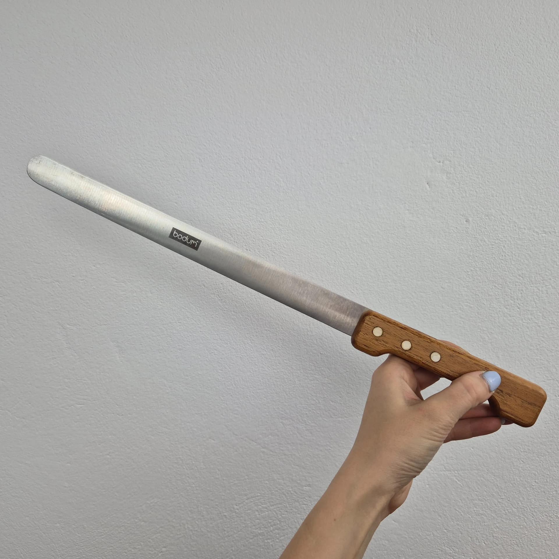 Ham carving board with knife, teak, by R. Nissen, Bodum, Denmark, 1970s. - 69321