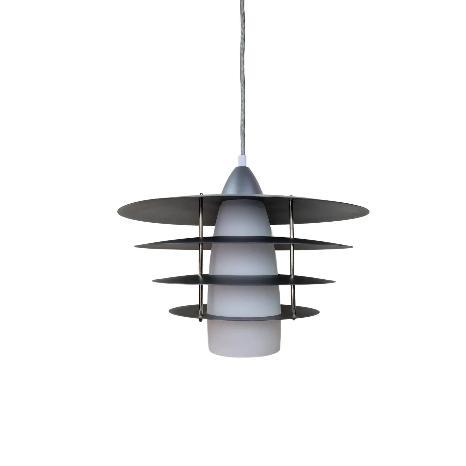 Lampa wisząca Belid T1522, metal szary, szkło białe, Belid, Szwecja, lata 2000