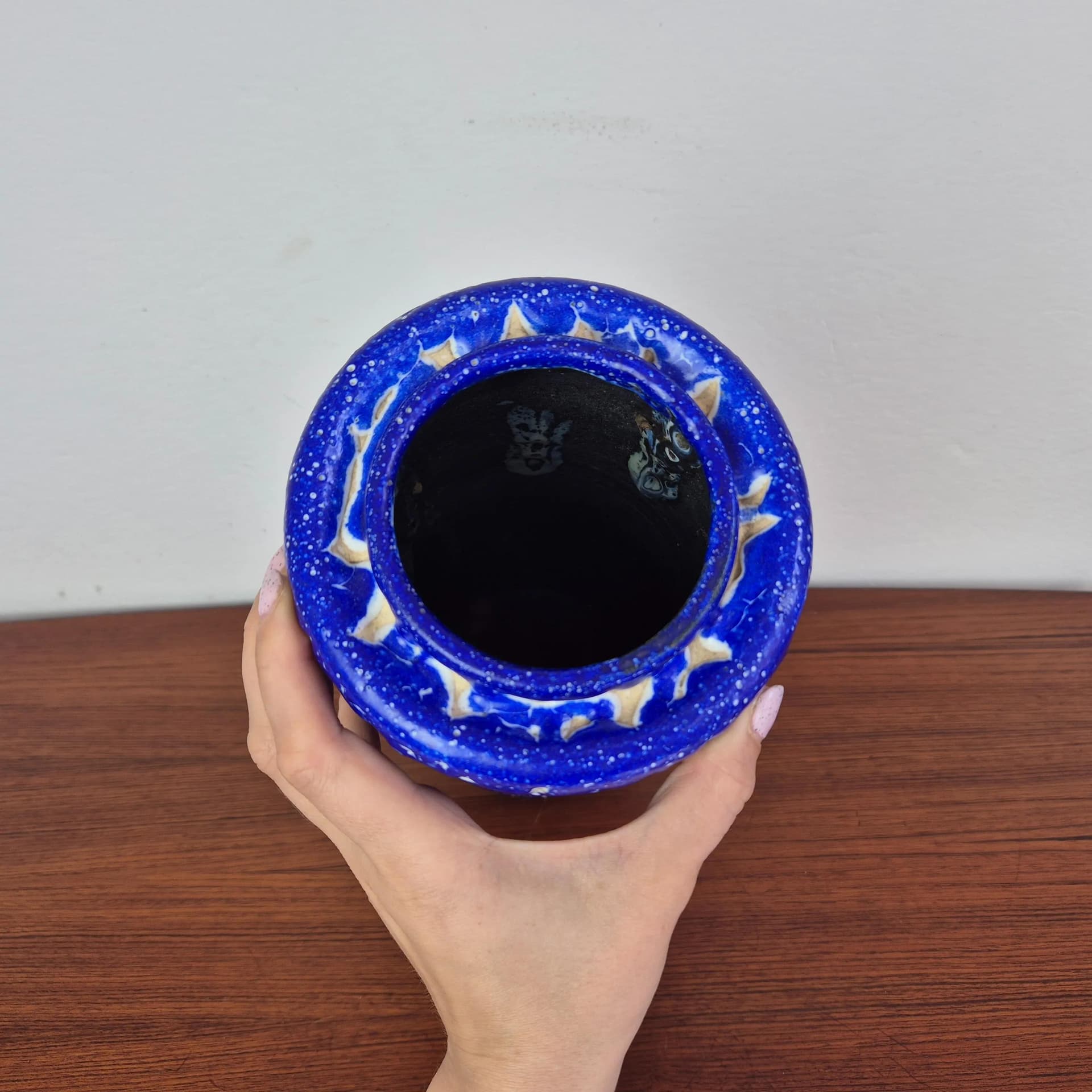 Wazon fat lava, ceramika niebieska, Kunsttöpferei Unterstab Langenhessen, Niemcy, lata 60. - 69120