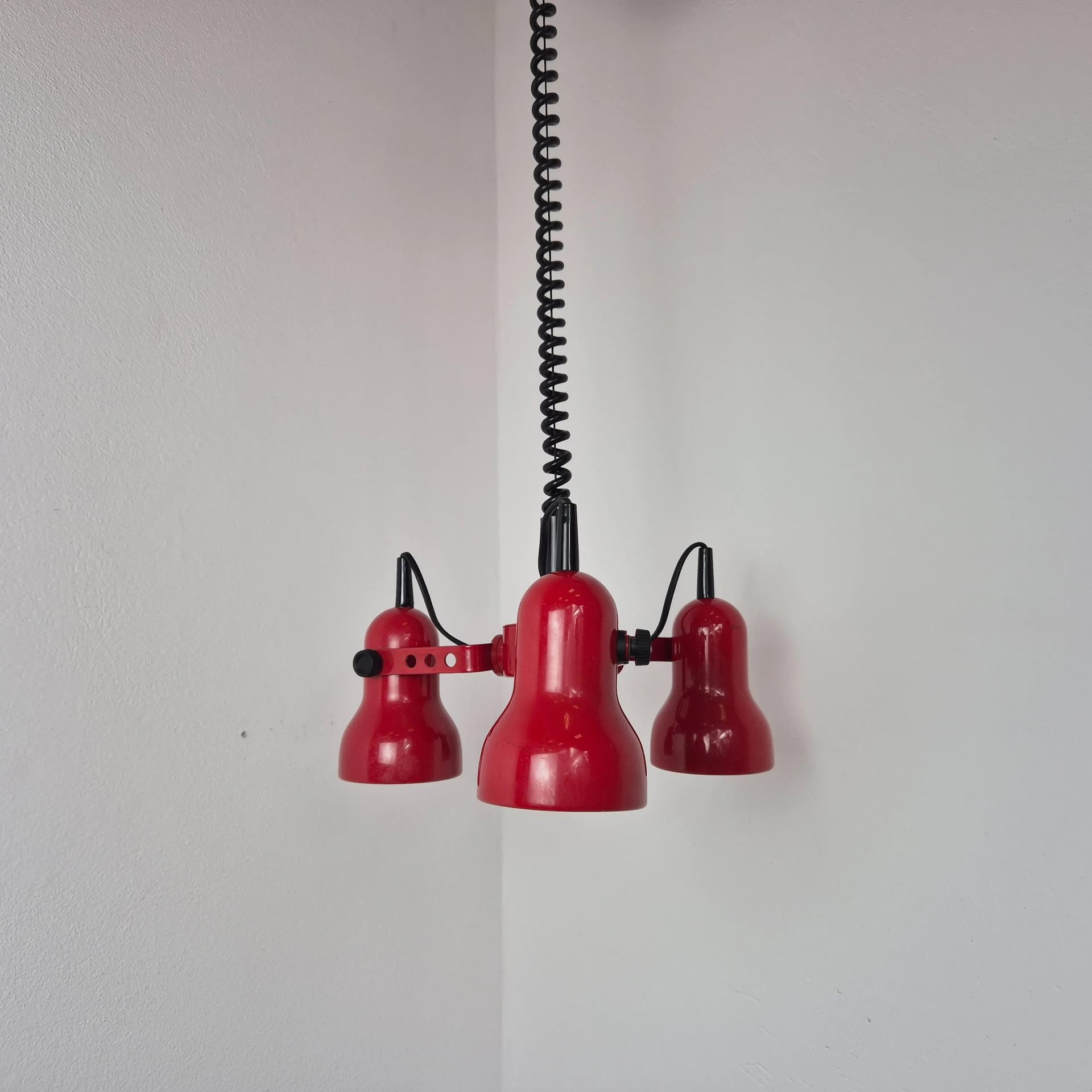 Lampa wisząca, czerwona, metal, Hustadt Leuchten, Niemcy, lata 80. - 68999