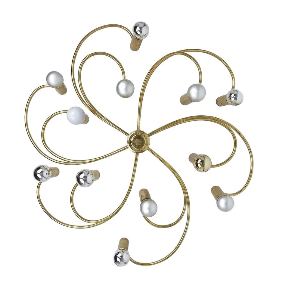 Lampa sufitowa Helestra, mosiądz złoty, proj. H. W. Hegger, Niemcy, lata 70.