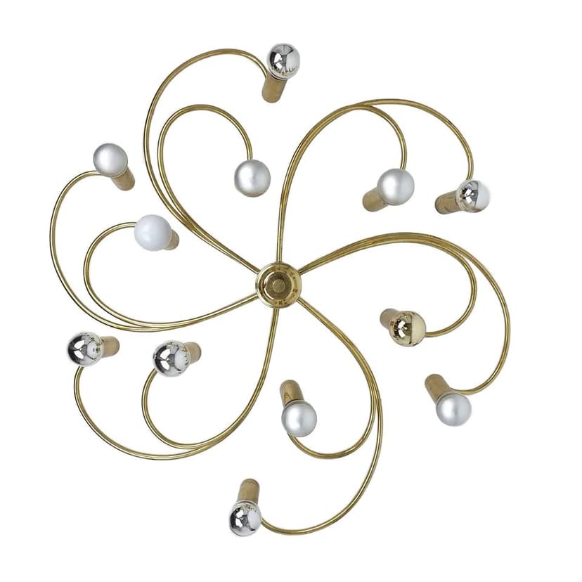 Lampa sufitowa Helestra, mosiądz złoty, proj. H. W. Hegger, Niemcy, lata 70.