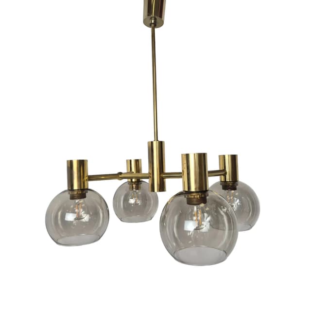 Żyrandol Hadar Leuchten, mosiądz złoty, szkło transparentne, Niemcy, lata 60. - WYMIARY