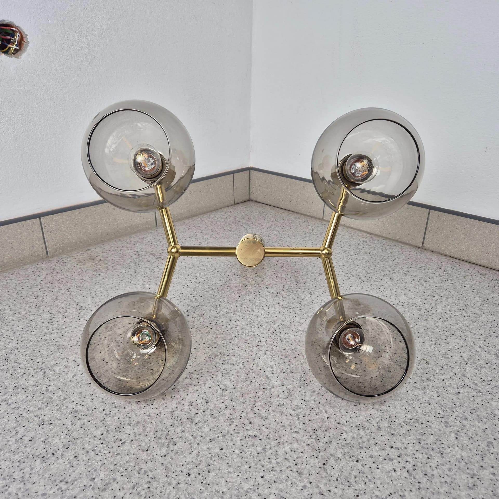 Żyrandol Hadar Leuchten, mosiądz złoty, szkło transparentne, Niemcy, lata 60. - 68842