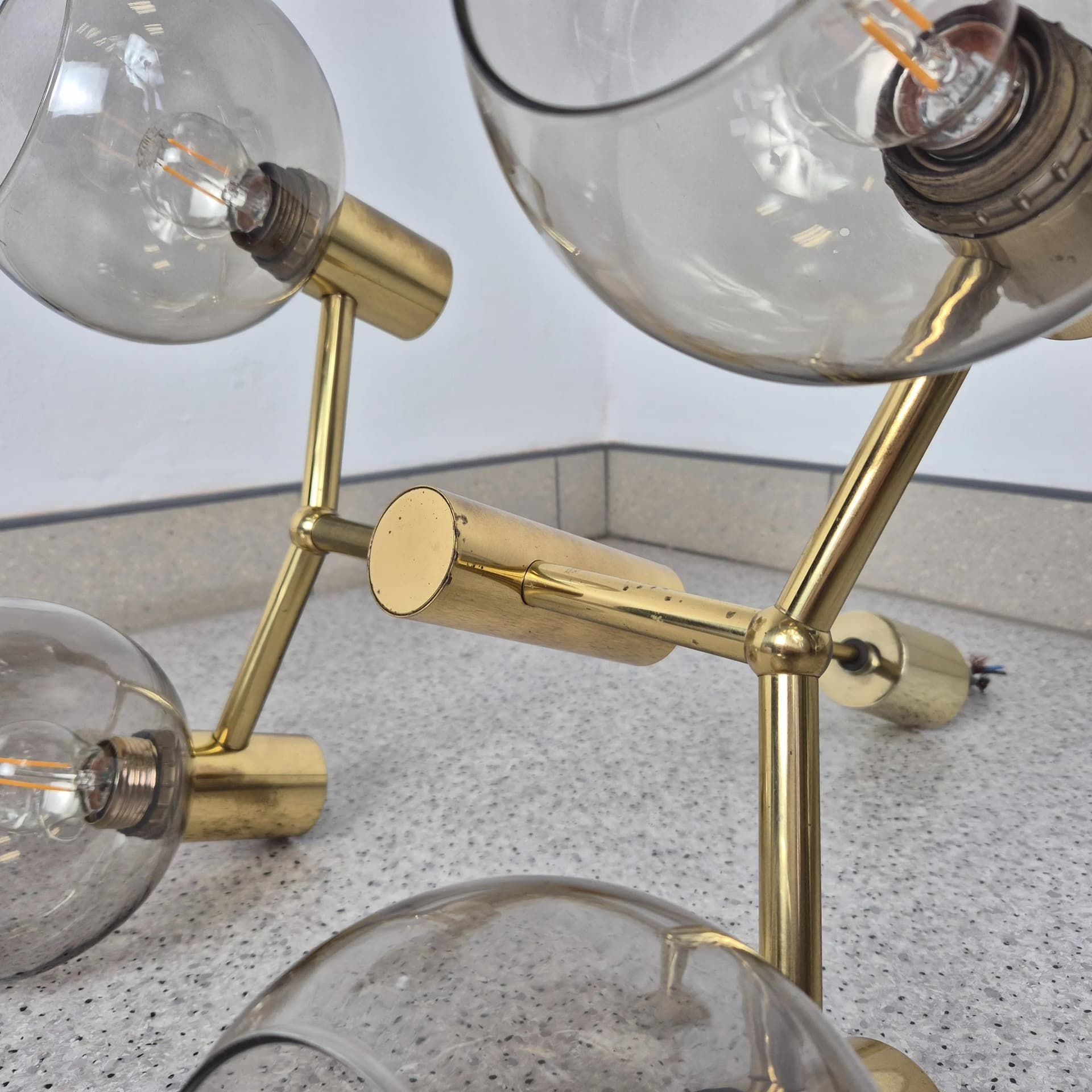 Żyrandol Hadar Leuchten, mosiądz złoty, szkło transparentne, Niemcy, lata 60. - 68843