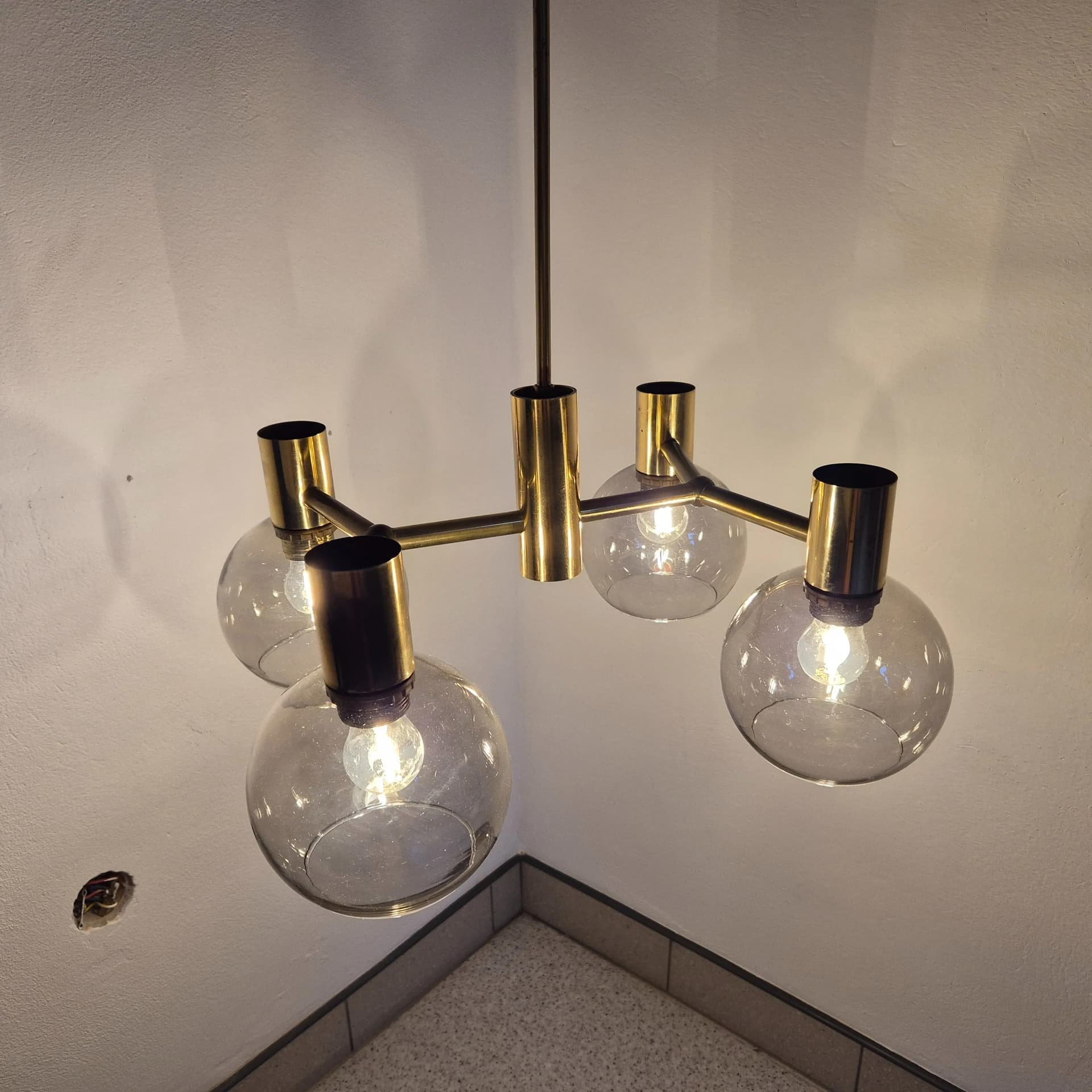 Żyrandol Hadar Leuchten, mosiądz złoty, szkło transparentne, Niemcy, lata 60. - 68846