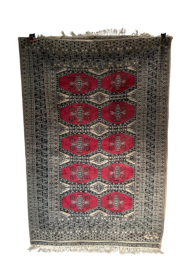 Dywan kaszmirowy, 127x187 cm, czerwony, wełna, Pakistan, lata 70. - WYMIARY