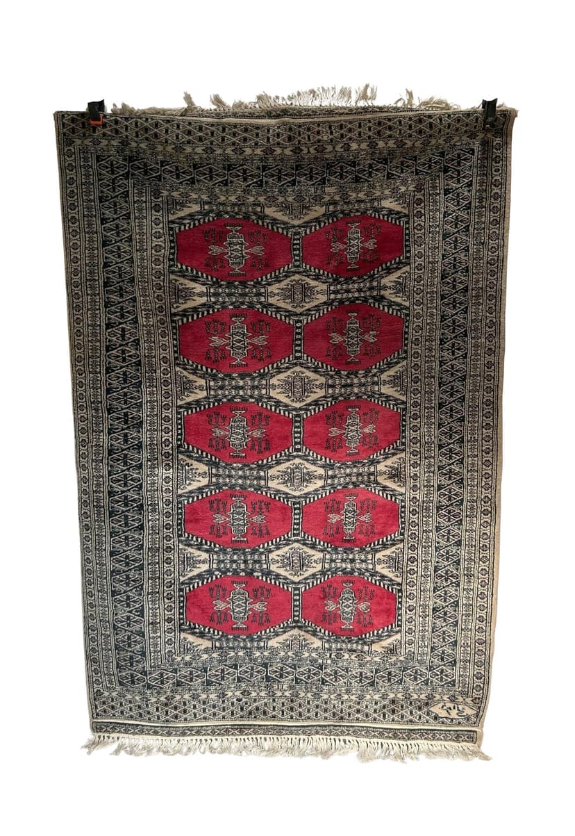 Dywan kaszmirowy, 127x187 cm, czerwony, wełna, Pakistan, lata 70.