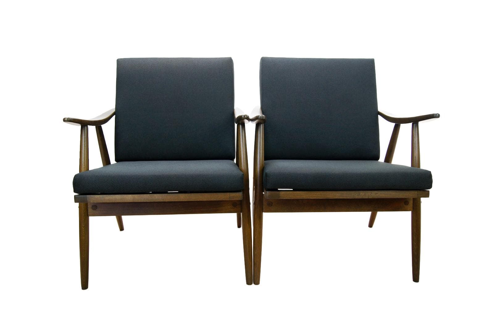 Pair of armchairs, walnut, black fabric, Ton, Czechoslovakia, 1960s.