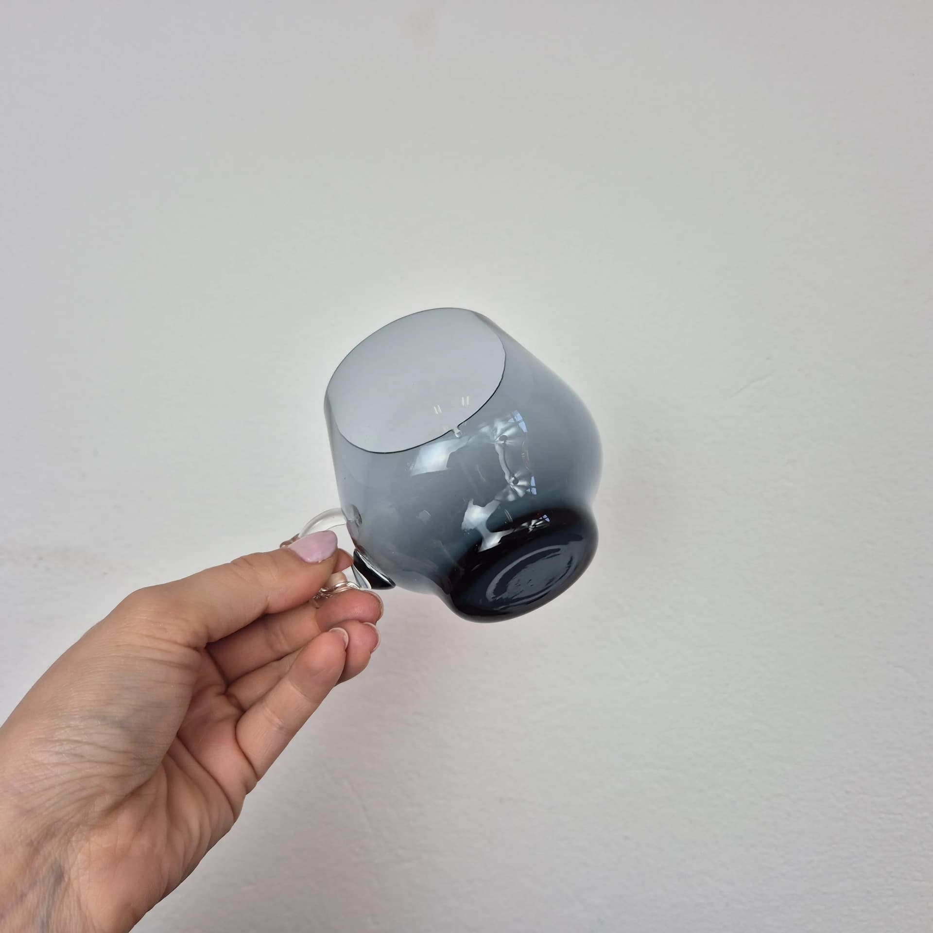 Komplet sześciu szklanek Atlantis, szkło szare, proj. P. Lütken, Holmegaard, Dania, lata 80. - 73170