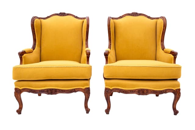 Musztardowe fotele uszaki, Francja, lata 20. - WYMIARY