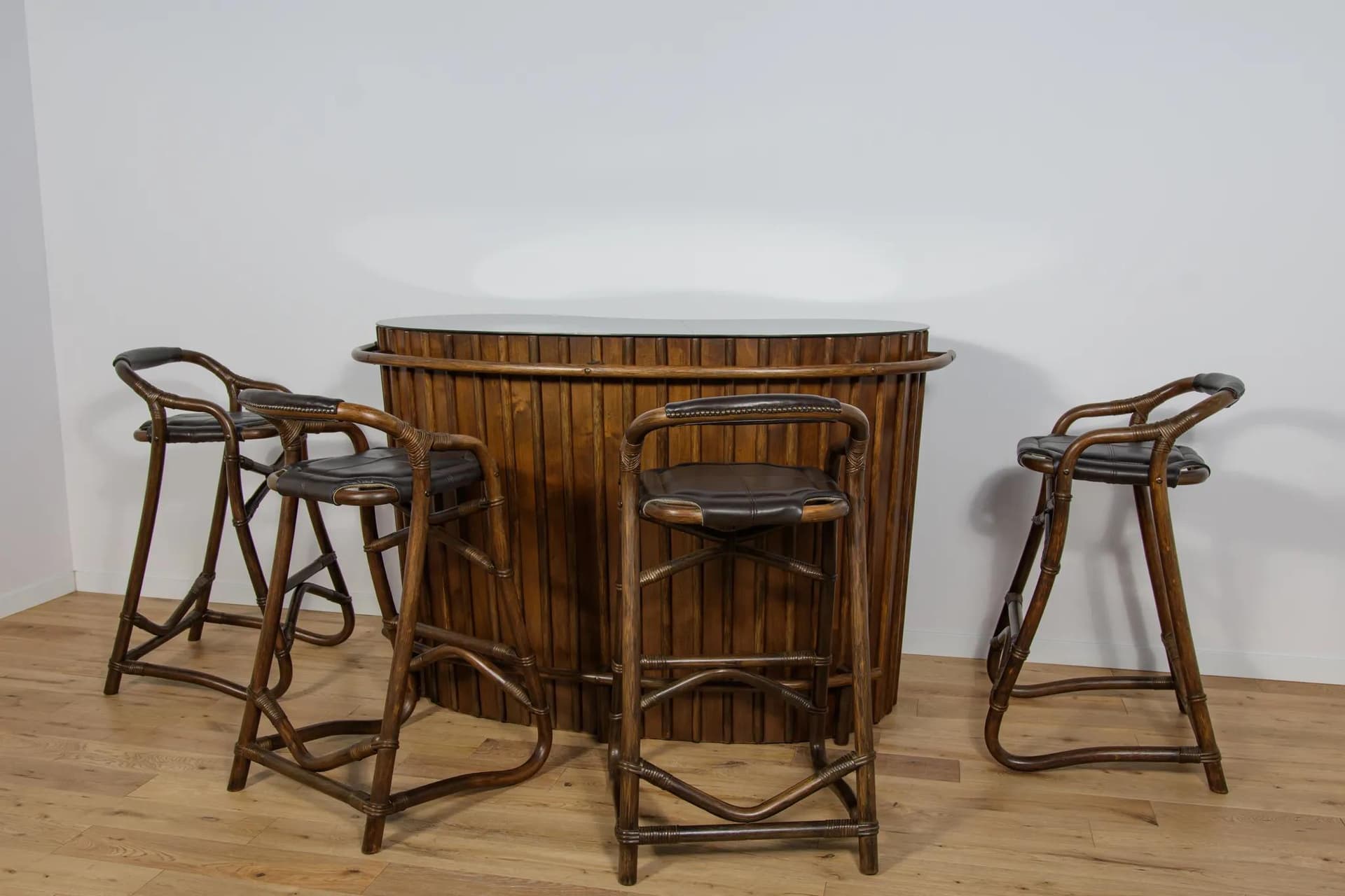 Bar koktajlowy tropikalny, brązowy, bambus, Francja, lata 60. - 71924