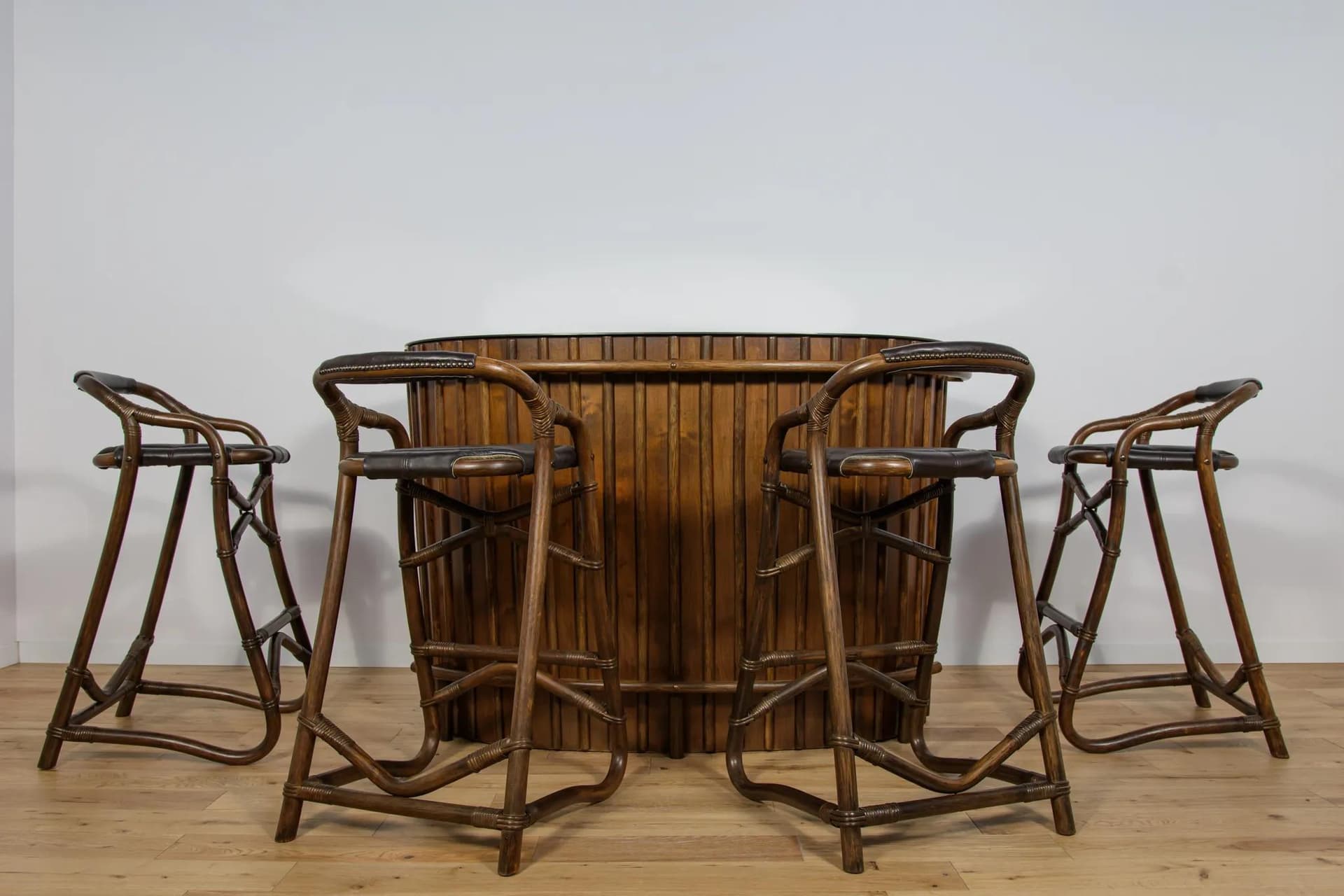 Bar koktajlowy tropikalny, brązowy, bambus, Francja, lata 60. - 71927