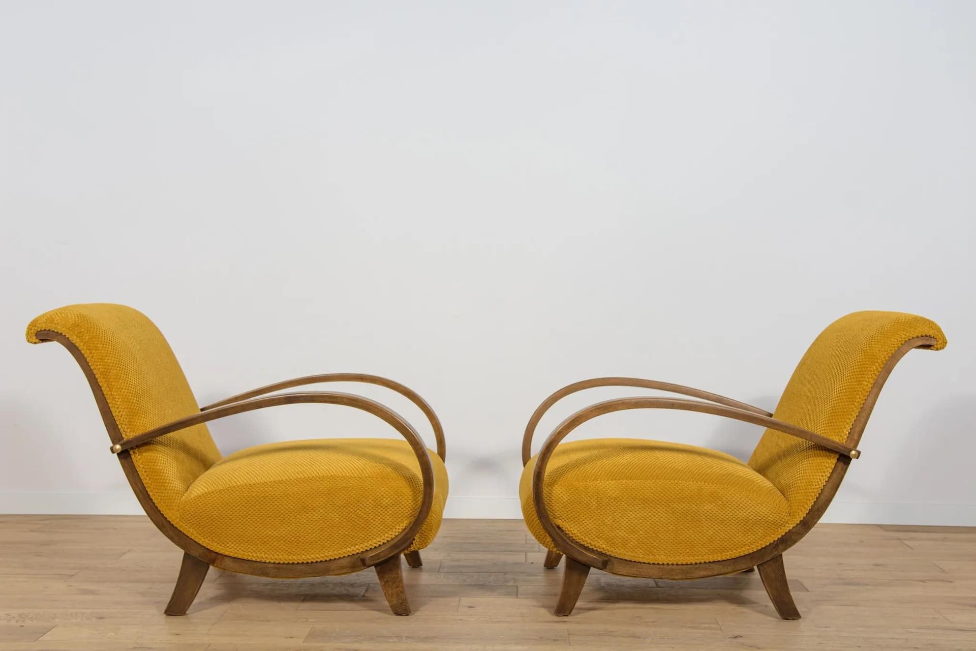 Pair of armchairs Art Deco, yellow, beech, Poland, 1930s. - 71917