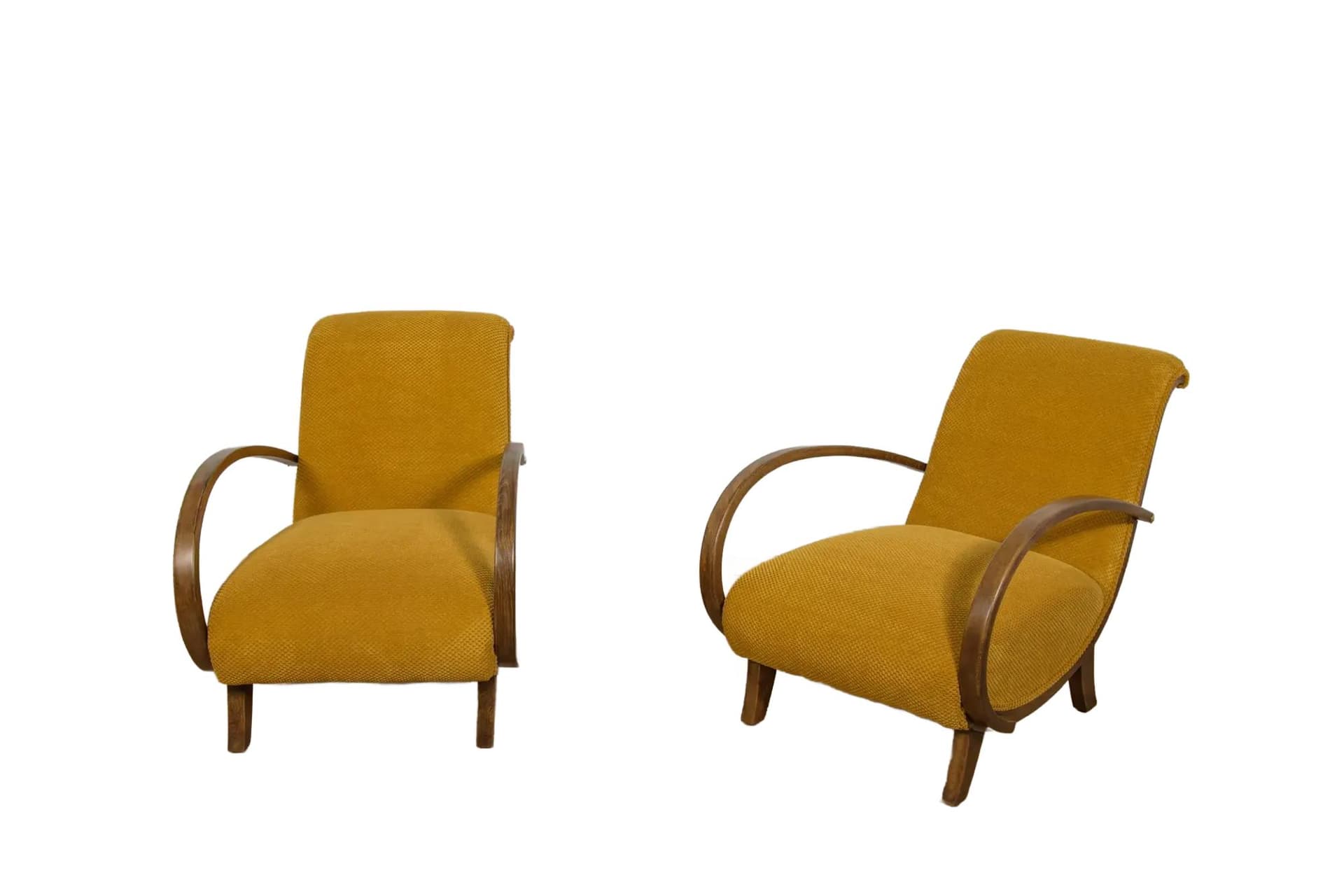 Pair of armchairs Art Deco, yellow, beech, Poland, 1930s.