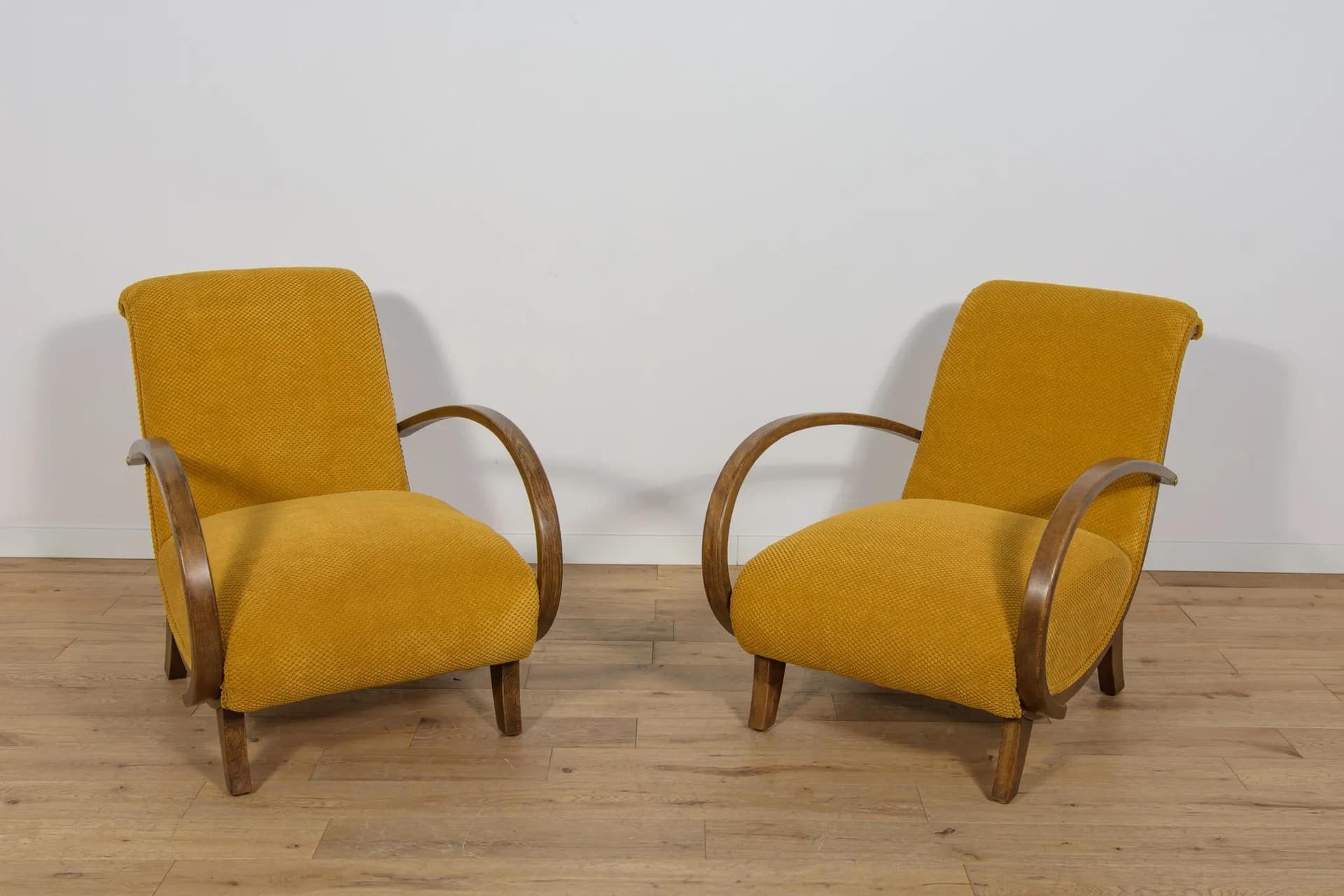 Pair of armchairs Art Deco, yellow, beech, Poland, 1930s. - 71914