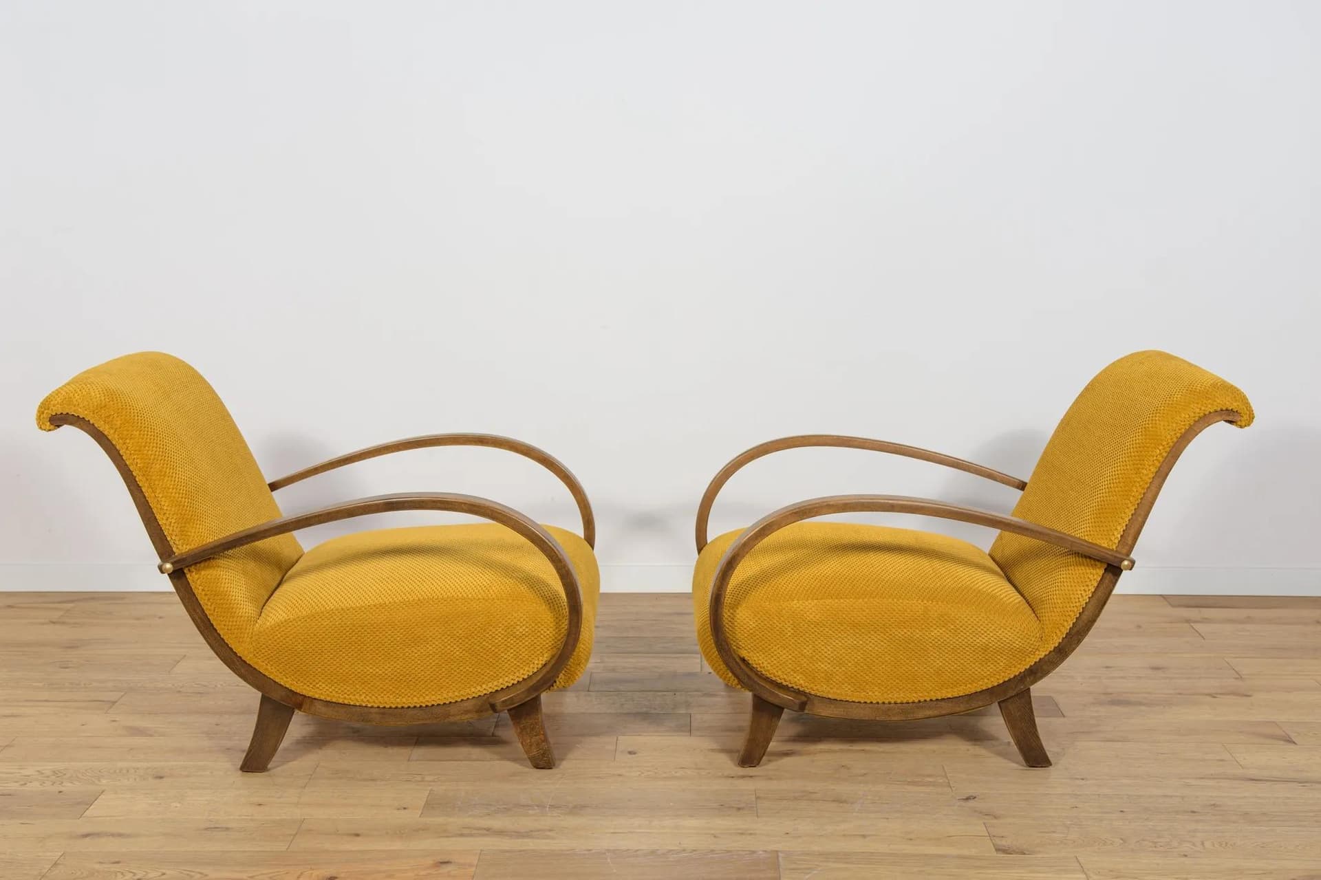 Pair of armchairs Art Deco, yellow, beech, Poland, 1930s. - 71916