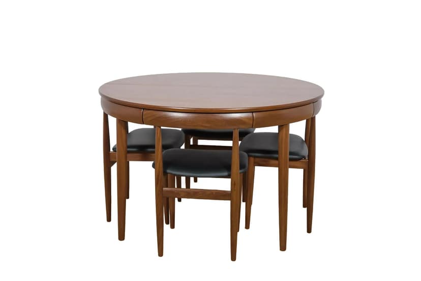 Zestaw jadalniany, teak brązowy, skóra naturalna czarna, proj. H. Olsen, Frem Røjle, Dania, lata 60.