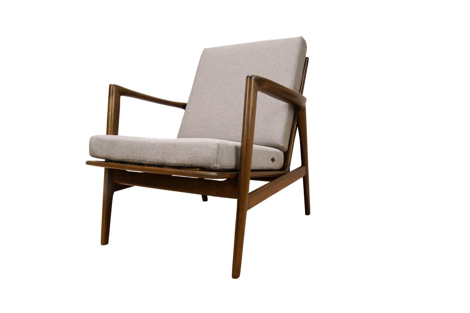 Armchair 300-139, grey, walnut beech, Swarzędzka Fabryka Mebli, Poland, 1960s.