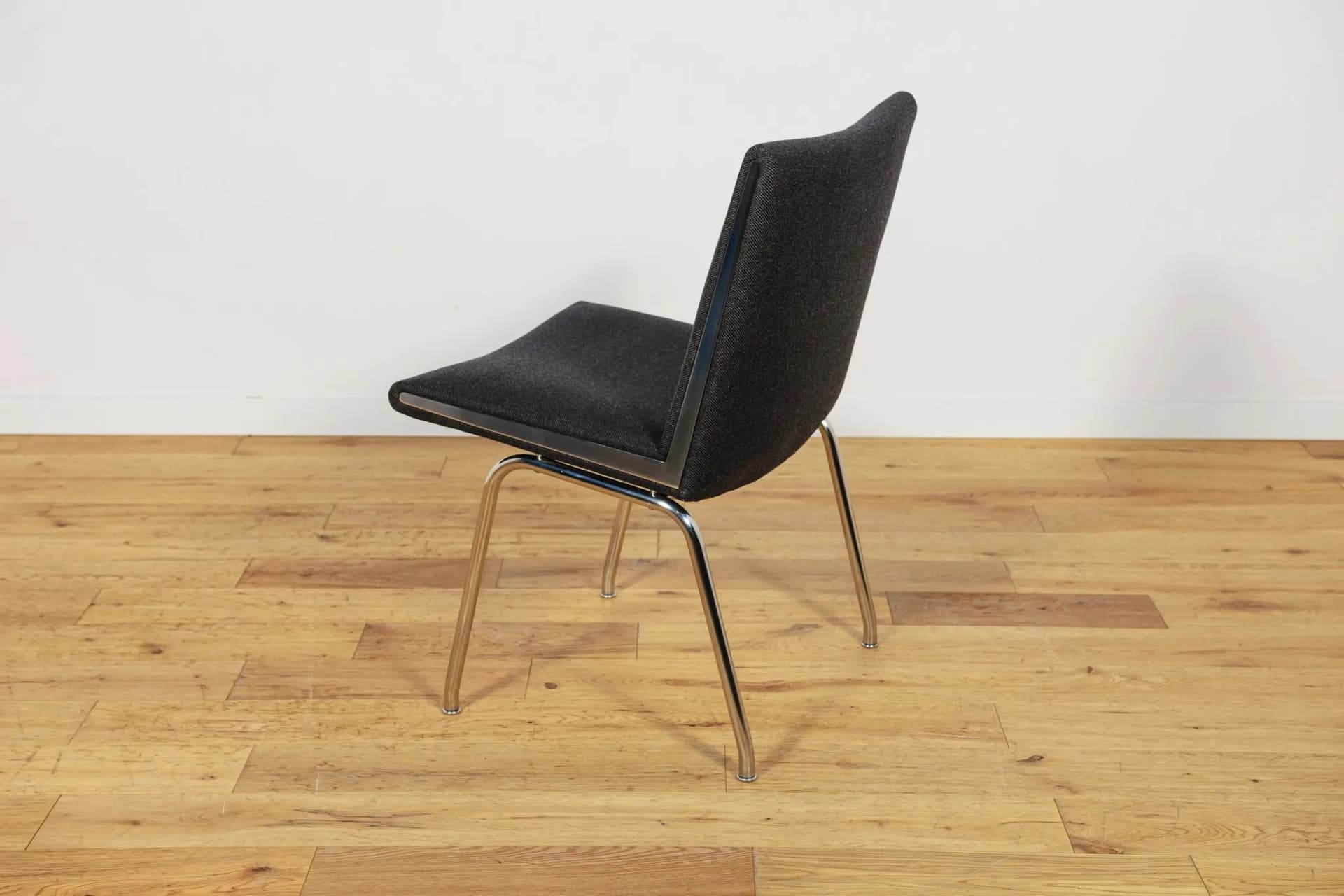 Set of Four Airport Armchairs AP-38, black wool, chrome steel, by H. J. Wegner, Denmark, 1950s. - 71738
