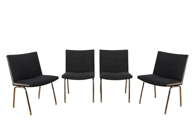 Set of Four Airport Armchairs AP-38, black wool, chrome steel, by H. J. Wegner, Denmark, 1950s. - DIMENSION