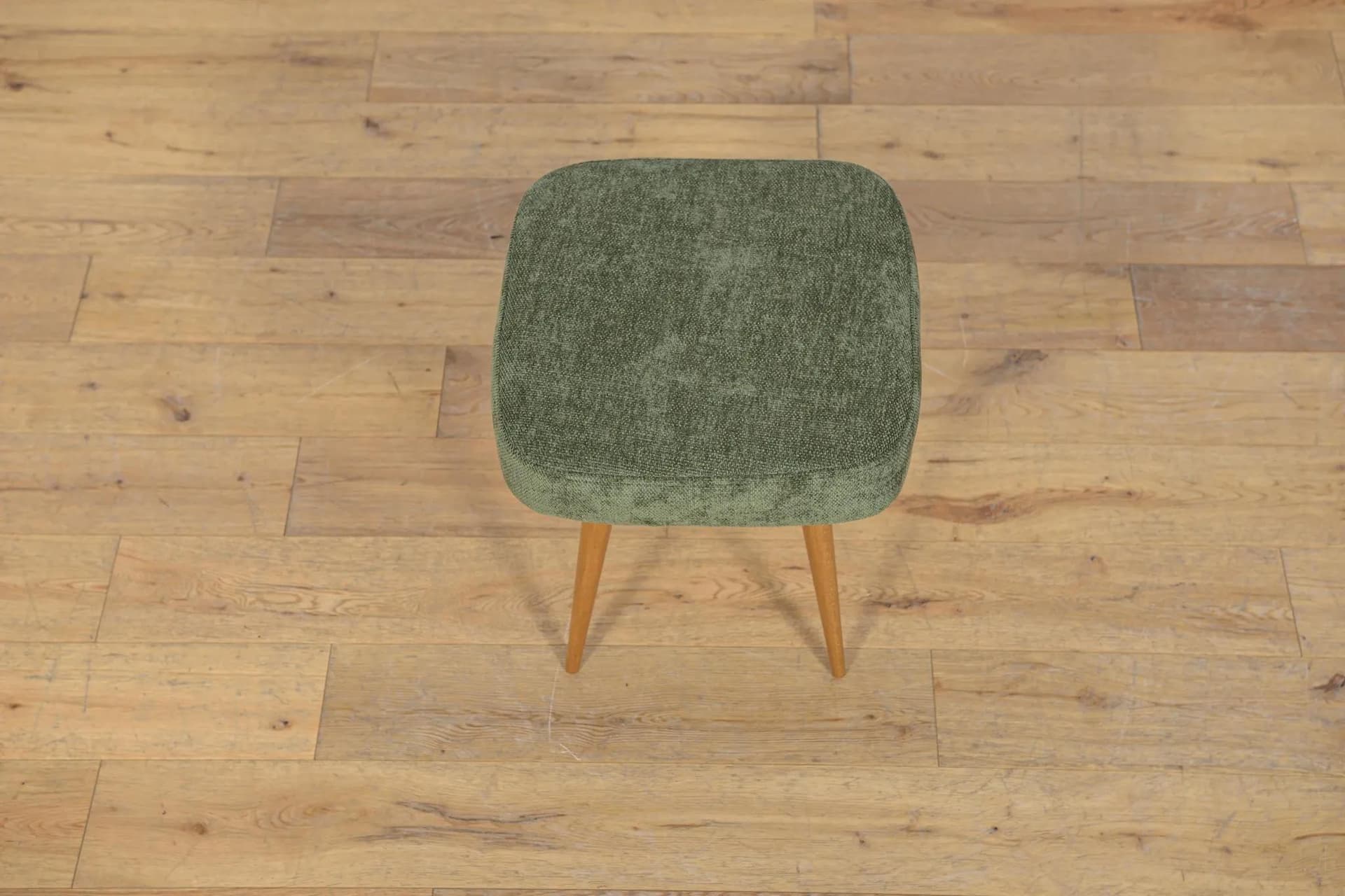 Stołek, oliwkowa wełna, buk, Polska, lata 70. - 71700