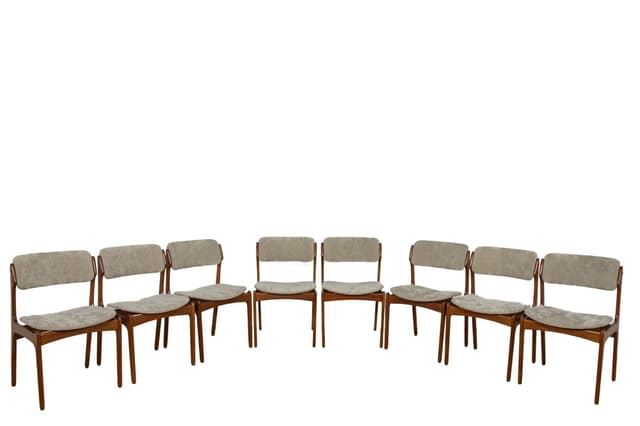 Komplet ośmiu krzeseł model 49, teak szary, proj. E. Buch, Dania, lata 60. - WYMIARY