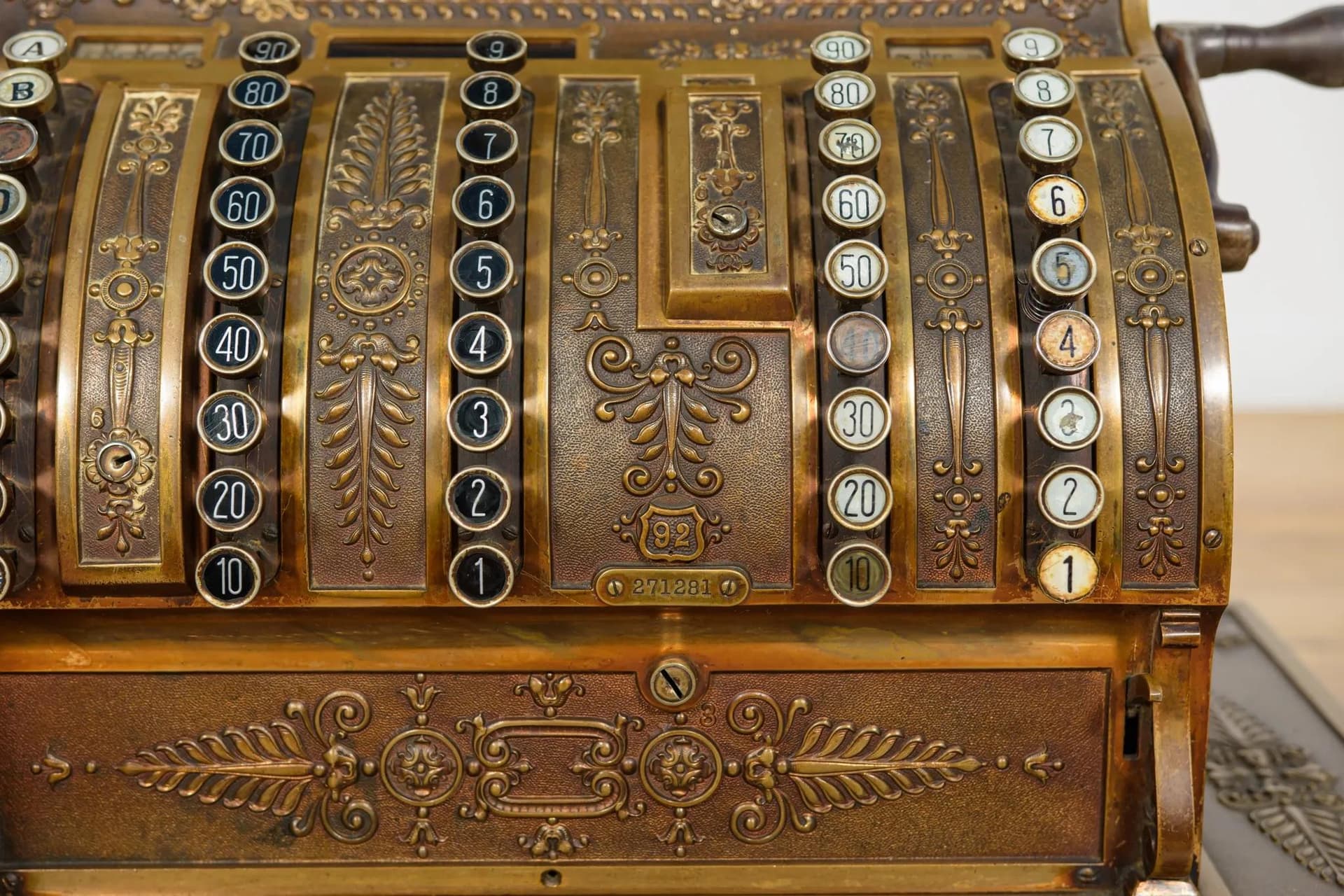 Kasa fiskalna National, Art Nouveau, metal złoty, USA, XIX w. - 71585