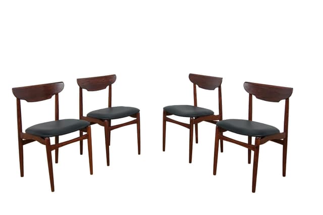 Set of four chairs, brown rosewood, black leather, Denmark, 1960s. - DIMENSION