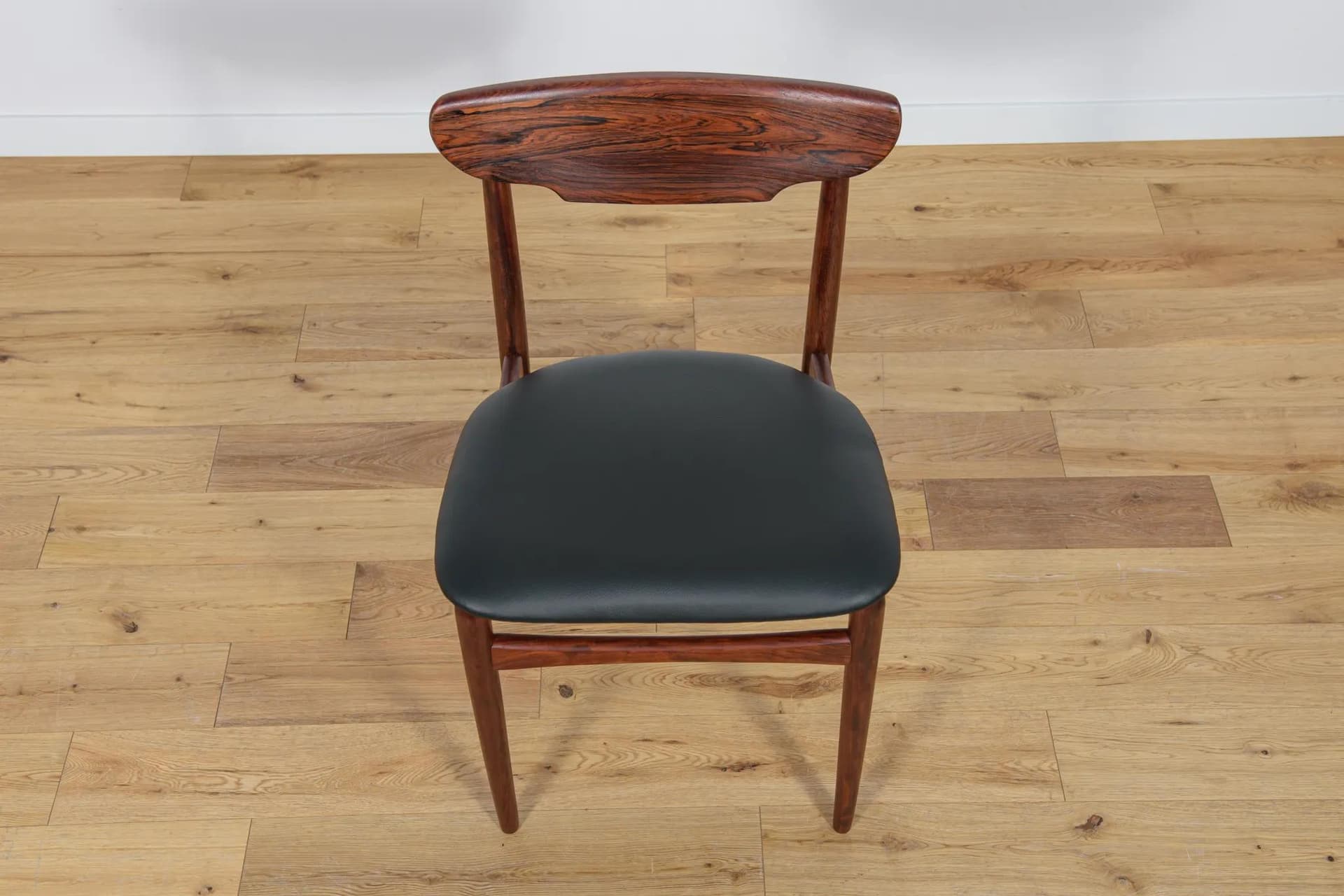 Set of four chairs, brown rosewood, black leather, Denmark, 1960s. - 71401
