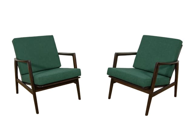 Para foteli 300-139, buk brązowy, tkanina zielona, Swarzędzka Fabryka Mebli, Polska, lata 60. - WYMIARY