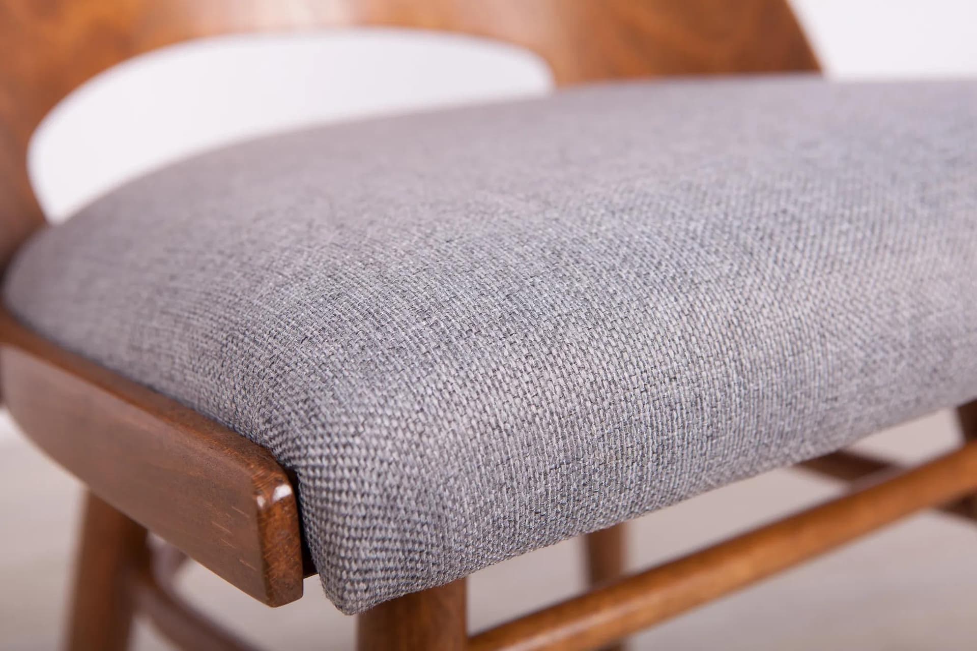 Set of four chairs, brown wood, grey fabric, Tatra Nabytok, Czechoslovakia, 1960s. - 71207