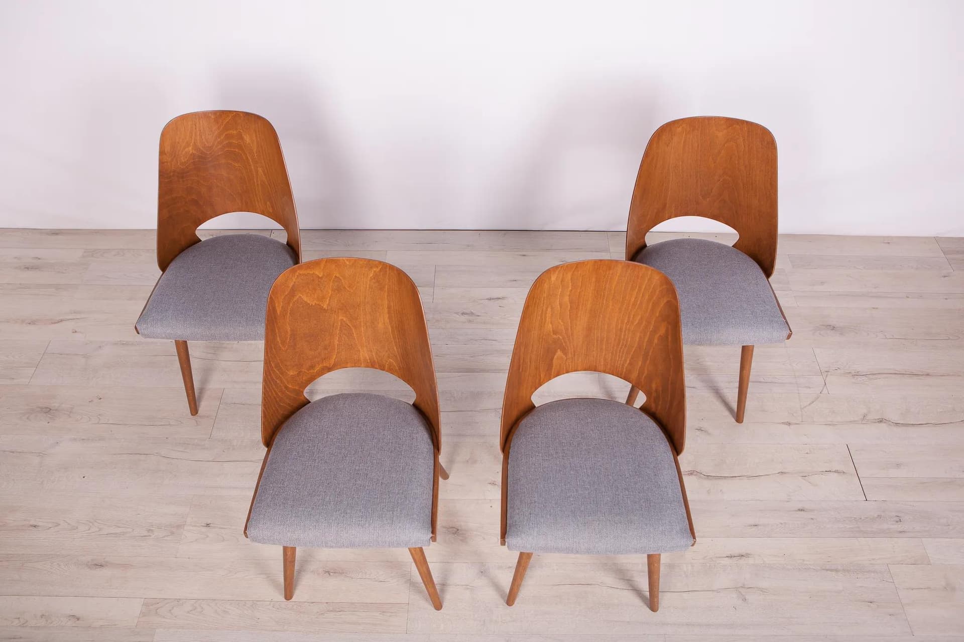 Set of four chairs, brown wood, grey fabric, Tatra Nabytok, Czechoslovakia, 1960s. - 71206