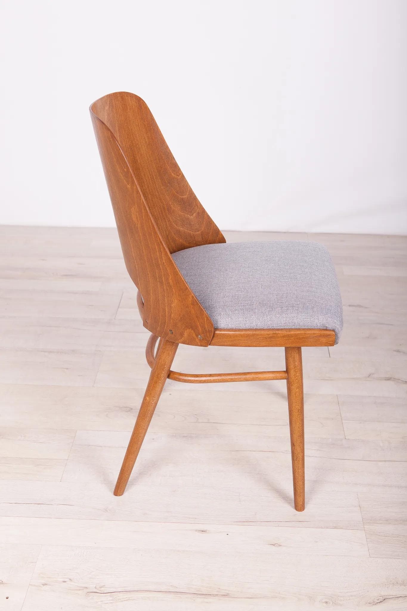 Set of four chairs, brown wood, grey fabric, Tatra Nabytok, Czechoslovakia, 1960s. - 71208