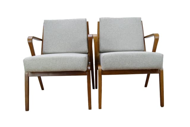 Para foteli model 53693, drewno brązowy, tkanina szara, proj. S. Selmanagic, Niemcy, lata 50. - WYMIARY