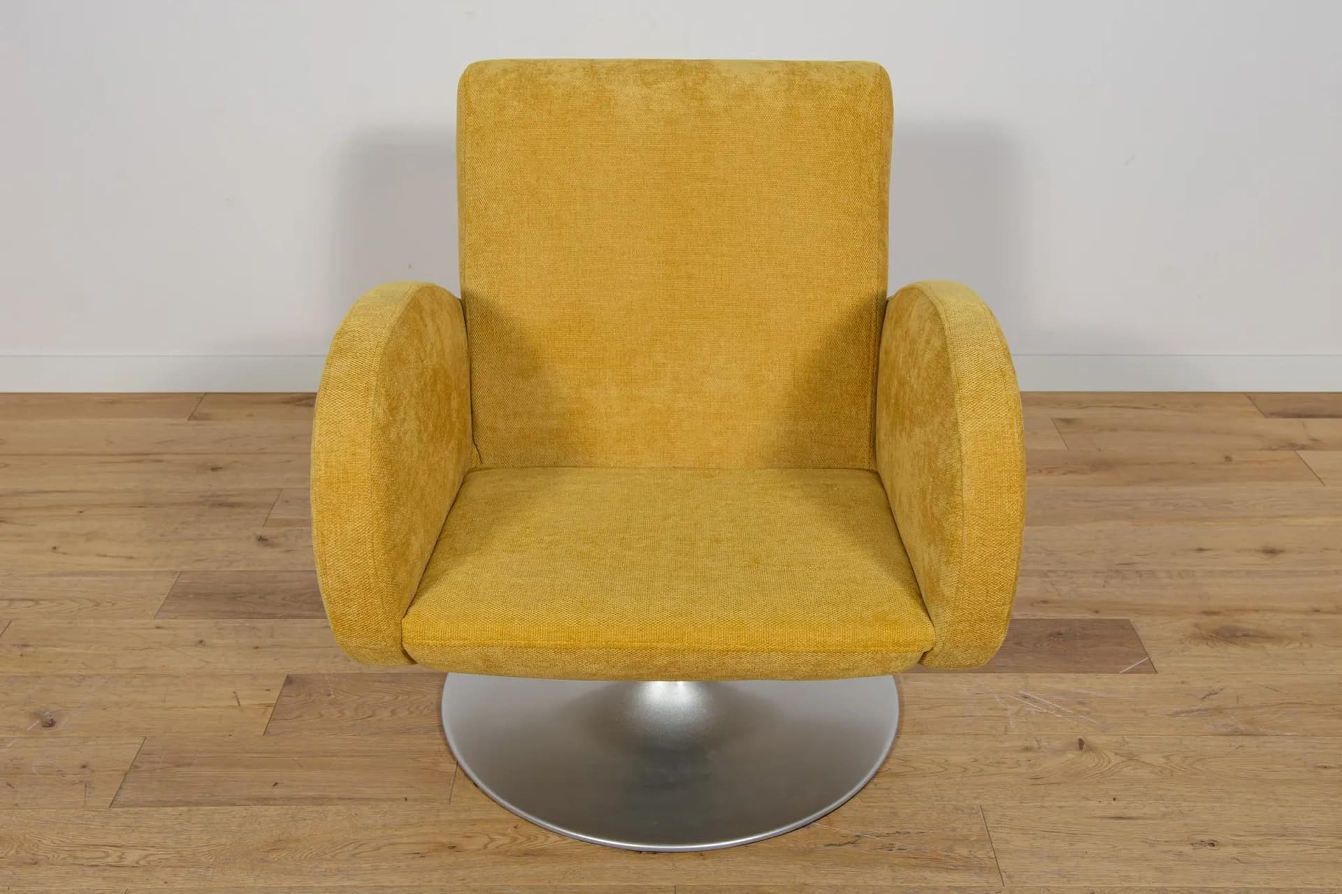Fotel obrotowy Mid Century, tkanina żółta, metal, Dania, lata 60. - 71095